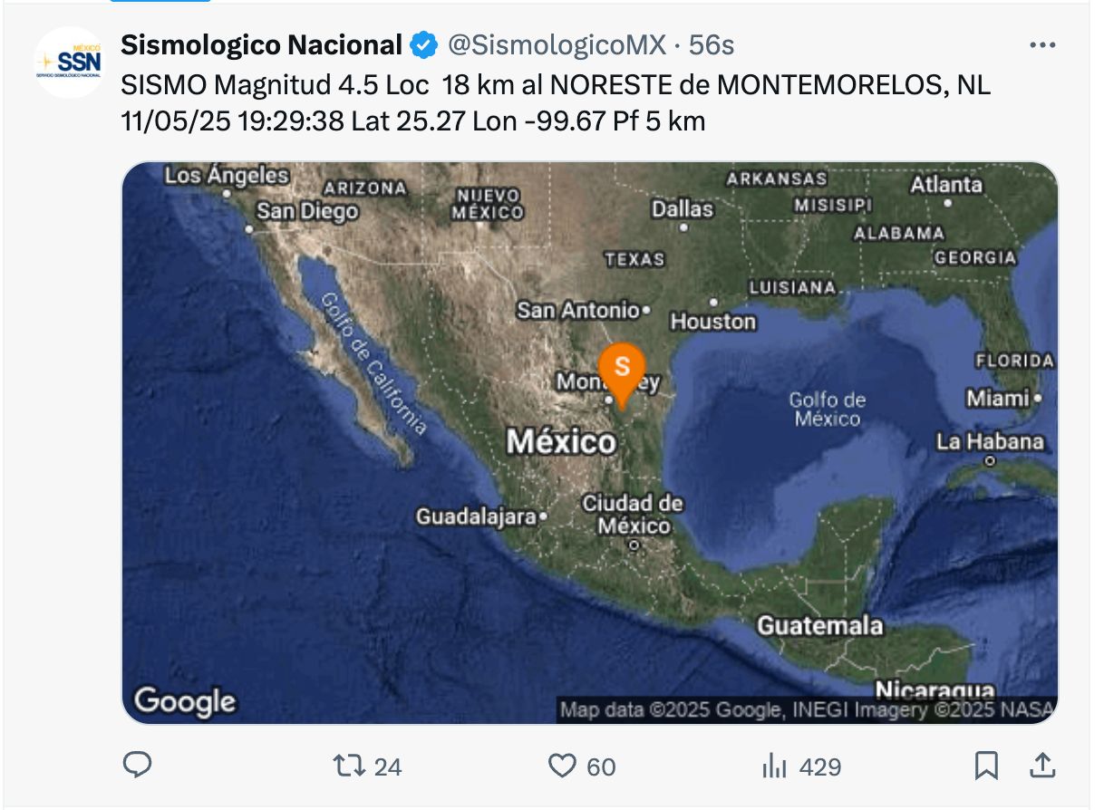 Temblor en Nuevo León: se registra sismo de 4.6 grados