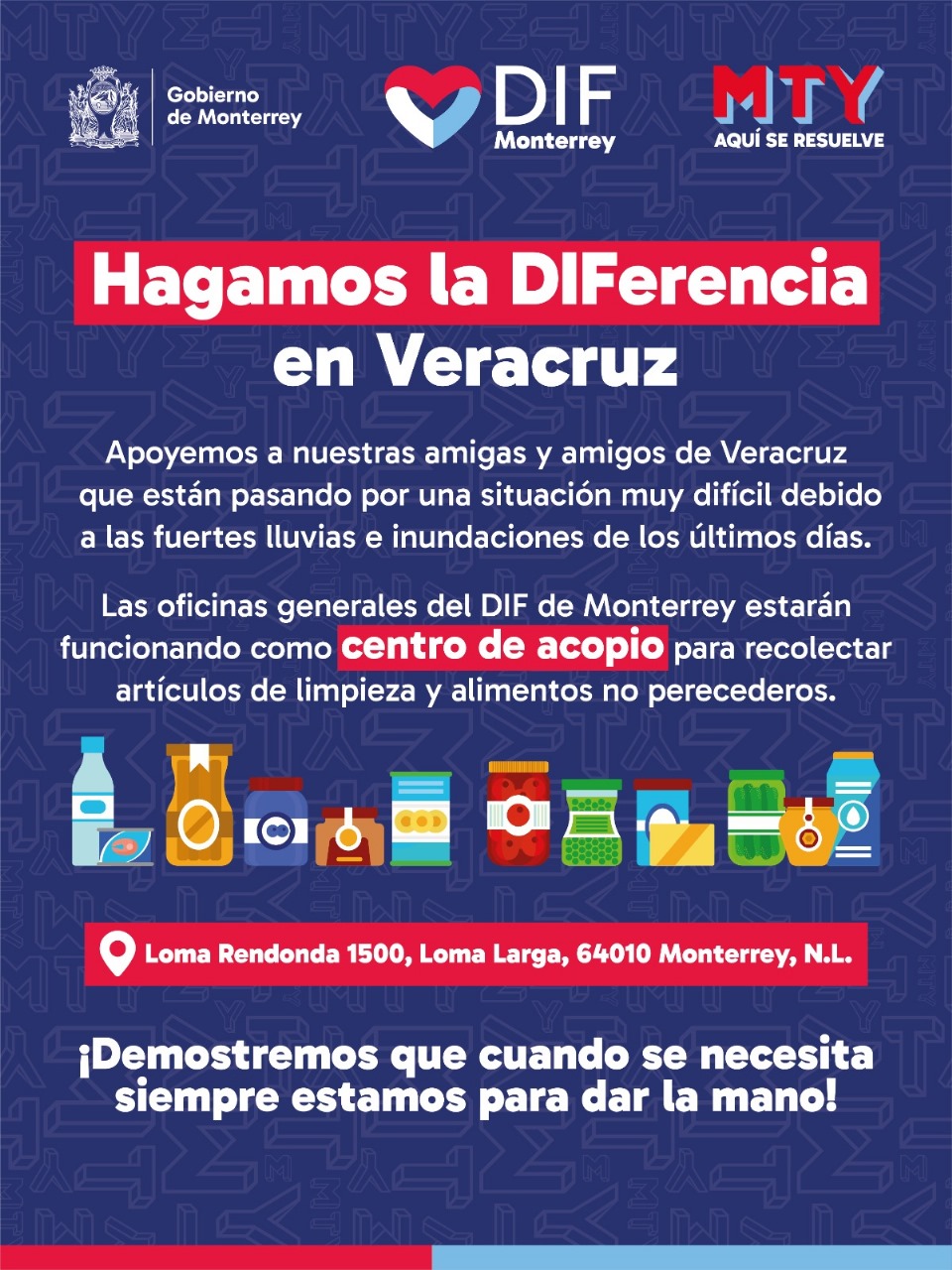 Instala Monterrey centro de acopio en apoyo a los afectados por las lluvias en Veracruz