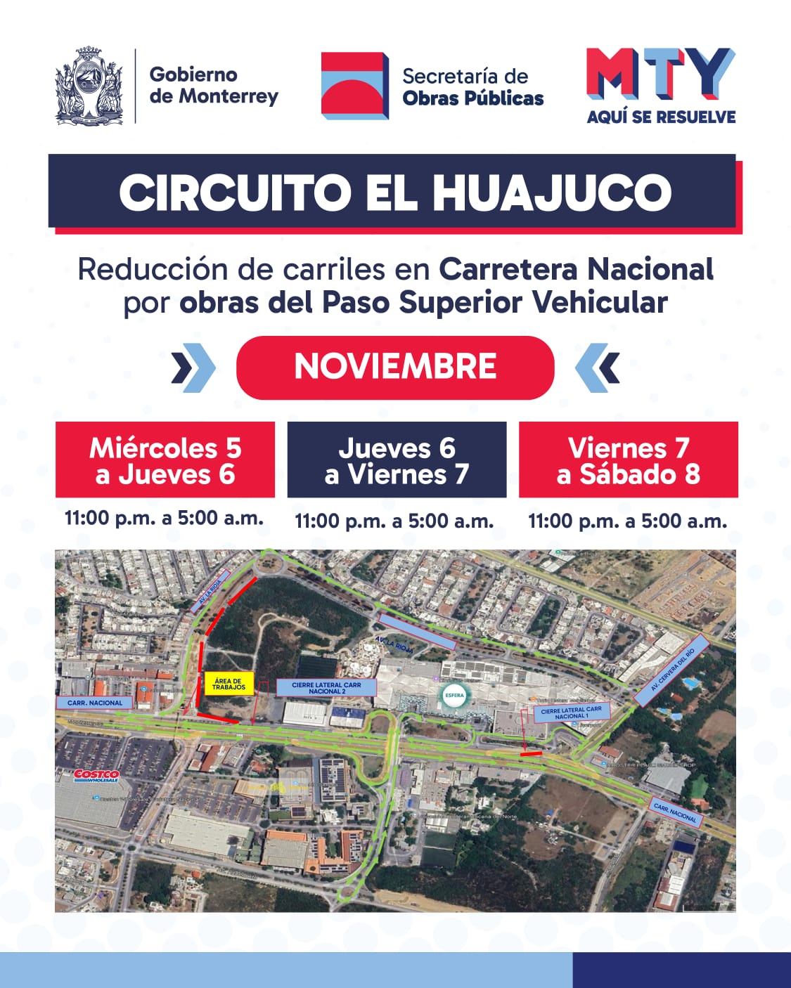 Anuncian restricciones viales por obras en la zona del Huajuco